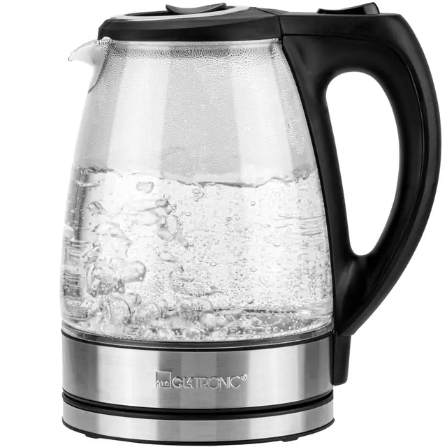 Clatronic Bouilloire en verre | Bouilloire | 1,7 litre | Boîtier en verre/inox | Couvercle de sécurité rabattable | Connecteur rotatif à 360° | Indicateur de niveau d'eau | 2200 watts | WKS 3744 G