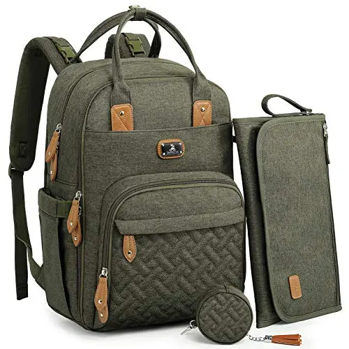 Dikaslon Sac a Langer Bebe, Sac à Langer à Dos Grande Capacité 18 Poches, Polysteer Déperlant, Tapis à Langer, Porte Tétine, Sangles Intégrées Poussette – Sorties Faciles