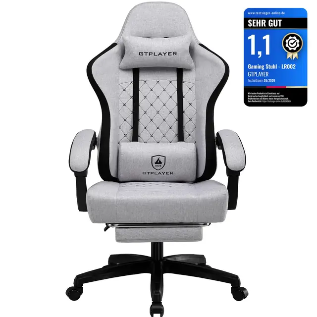 GTPLAYER Chaise de Gaming, Chaise de Bureau avec Coussin à Ressorts ensachés, accoudoirs et Repose-Pieds articulés, Chaise d'ordinateur Ergonomique à Dossier Haut, Supporte 150 kg, FG