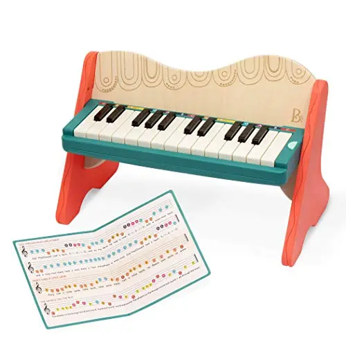 B. toys - Mini Maestro - Piano Jouet - Piano en Bois pour Enfants - Clés à Code Couleur - Livret de chansons Inclus - 3 Ans et +