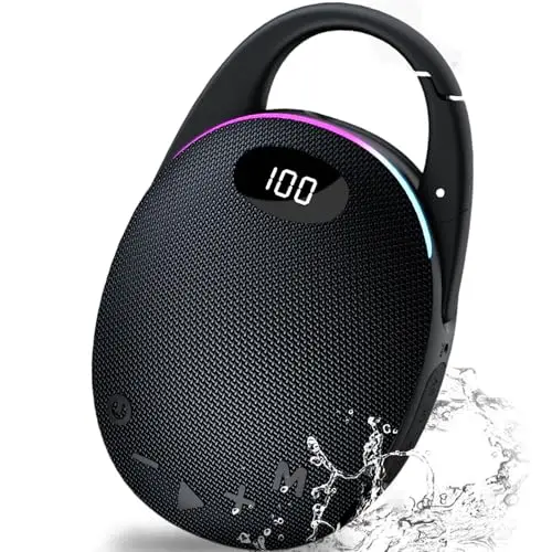 Enceinte Bluetooth Ultra-Portable, LED Écran, Mousqueton intégré, Bass Puissantes, son Pro, Basses Puissantes, 25H d'autonomie, Lumières RGB, Appairage TWS,AUX,TF, pour l'extérieur/La Fête/Voyage,Noir