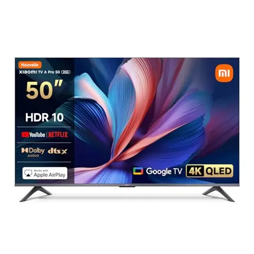 XIAOMI TV A Pro 50, 127 cm (50 Pouces), 4K UHD QLED, Smart TV, Google TV, Contrôle Vocal, HDR10, Mode Game Boost 120Hz, MEMC, 2Go+8Go, Compatible avec Airplay & Google Cast