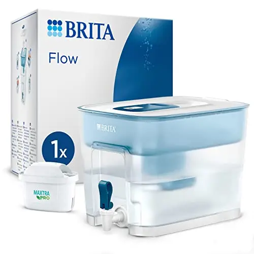 BRITA Distributeur d'eau filtrée Flow (8,2L) inclus 1 cartouche filtrante MAXTRA PRO All-in-1(2) réduit(3) le chlore, certains pesticides, certains PFAS, le tartre