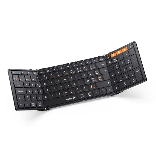 ProtoArc XK01 Clavier Bluetooth Pliable, AZERTY Clavier sans Fil Portable avec Pavé Numérique, Clavier Pliant Pleine-Taille Rechargeable pour Android Windows iOS Téléphone Tablette iPad