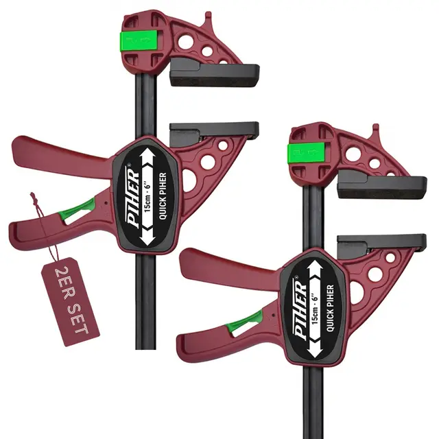 Piher Quick Einhandzwinge | 2er Set | starke Schraubzwinge mit 150kg Spannkraft | Spannen und Spreizen | (15cm)