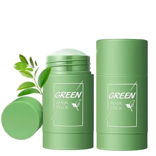 Masque au Thé Vert en Stick 2 Pièces, Masque à l'Argile Verte Purifiant, Purifiant & Anti-Points Noirs, Contrôle la Brilliance et Sébum, Hydratation - Nettoie en Profondeur et Réduit les Pores
