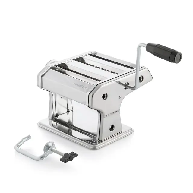 InnovaGoods - Machine à Pâtes Fraîches Multifonction, Pétrit, Coupe, 3 Types de Pâtes: Spaghettis, Tagliatelles, Lasagnes, Réglage Épaisseur 8 Niveaux, Métal, Gris, Taille Moyenne