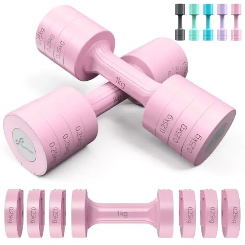 Sportneer Ensemble d'haltères réglables : 1 kg/1,5 kg/2 kg/2,5 kg (2 à 5 kg par paire), ensemble d'haltères 4 en 1 pour femme, poids pour femme, paire d'haltères réglables pour la maison, la salle de