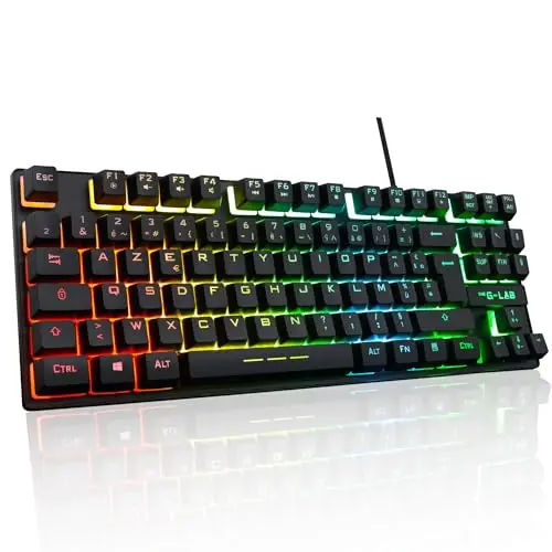 The G-Lab Keyz Caesium TKL Clavier Gamer TKL 87 Touches Filaire USB AZERTY Français, Rétro-Éclairage LED Multicolore - Clavier Gaming Compact sans Pavé Numérique pour PC/PS4/PS5/XBOX (Noir)