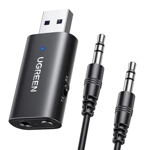 UGREEN Adaptateur Jack Bluetooth 5.4 pour TV Télé Émetteur Récepteur 2 en 1 pour Voiture Prise Aux 3.5mm Transmetteur Auxiliaire Audio pour Casque Écouteurs Enceinte Amplificateur