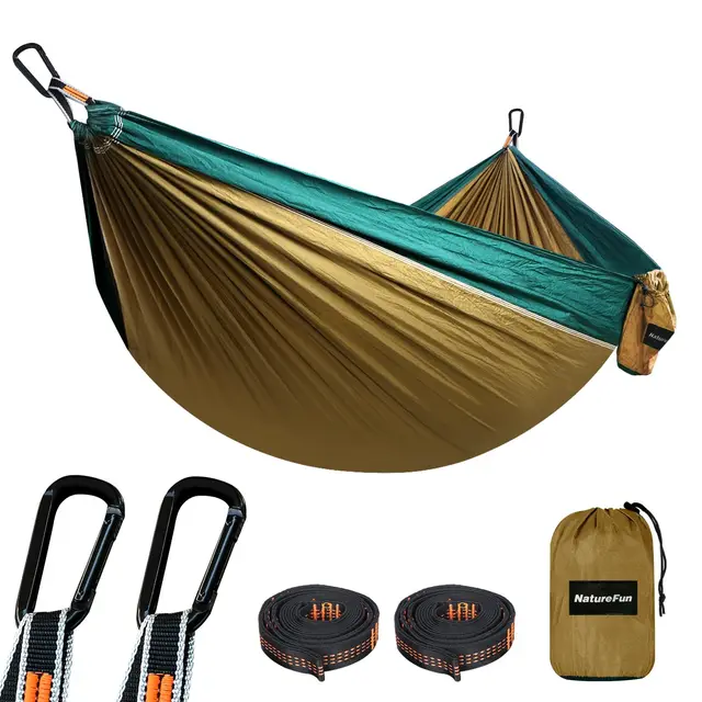 NATUREFUN Hamac Ultra-léger de Voyage Camping | 300 kg Capacité de Charge,(275 x 140 cm) Nylon à Parachute| 2 x Mousquetons de qualités, 2 x Sangles de Nylon| pour Jardin d'interieur/extérieur