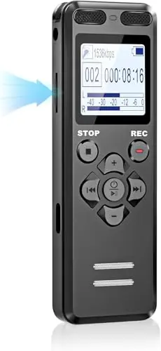 16GB Enregistreur Vocal Dictaphones Numériques, Tonnlog 1536kbps Activé par la Voix Enregistreur Audio avec Lecture pour Réunion Conférence Entretien, Charge USB-C, Carte Mémoire Non Incluse
