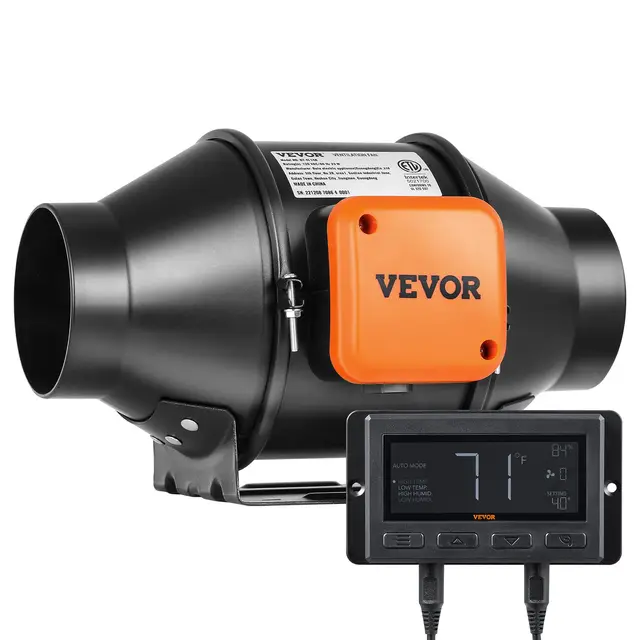 VEVOR Ventilateur d'Extraction 100 mm Extracteur d'Air Conduit 348 m³/h 25 W Régulateur Température Humidité Silencieux Moteur Électrique pour Refroidissement Tentes Croissance Cultures Hydroponiques
