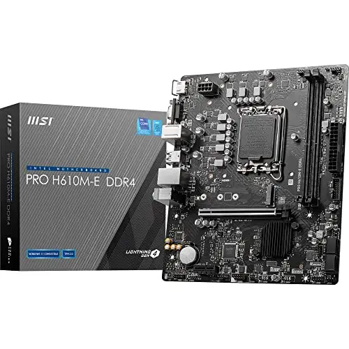 MSI Pro H610M-E DDR4 Carte mère, Micro-ATX - pour processeur Intel de 14e, 13e et 12e gén., LGA 1700 - DDR4 Memory Boost 3200MHz/MAX, PCIe 4.0 x16, M.2 Gen3