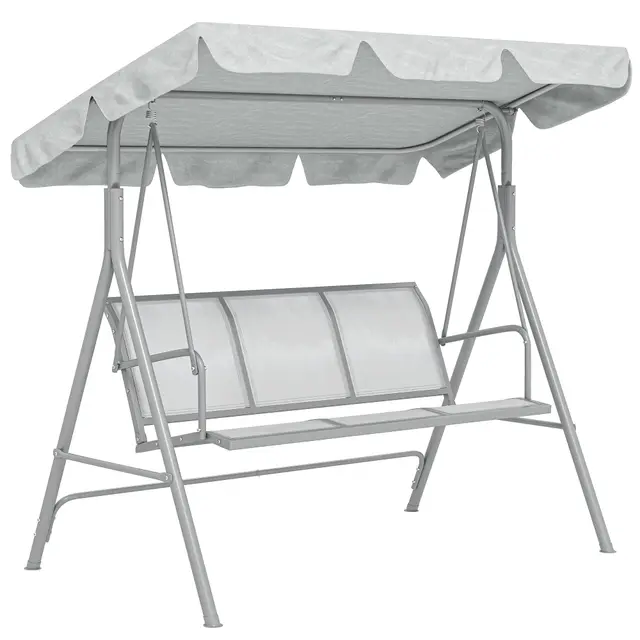 Outsunny Balancelle de Jardin 3 Places Grand Confort Assise et Dossier Ergonomiques Inclinaison réglable Toit imperméable Structure en Acier et textilène Gris