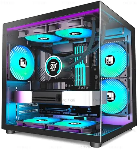 FOIFKIN F100 Boitier PC Micro-ATX avec 3 Ventilateurs ARGB, boîtier MicroATX Noir, boîtier PC Gamer, boîtier d'ordinateur Mini-Tour, Support radiateur 240mm, Verre trempé panoramique à 270°