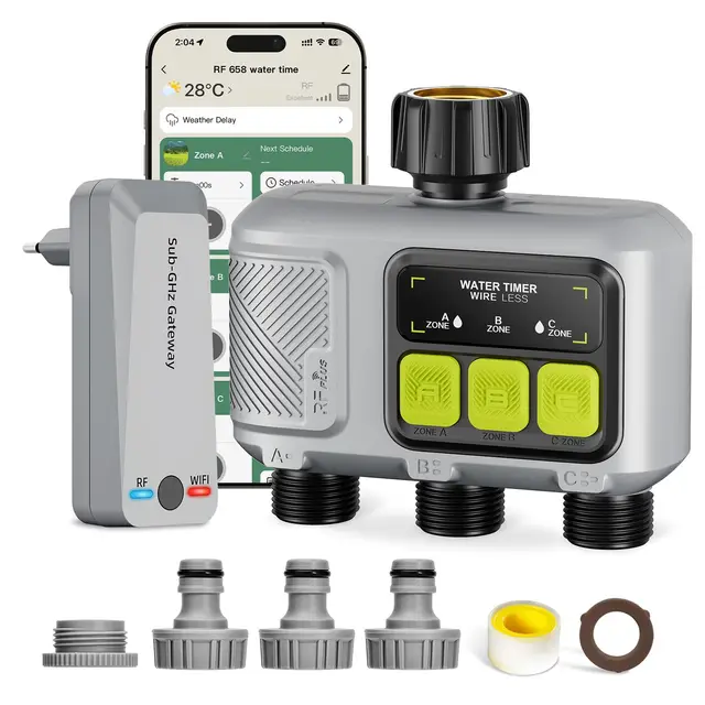 Ordinateur d'arrosage Wi-Fi à 3 sorties, programmateur d'arrosage intelligent (portée RF de 300 m), commande par application/voix, temporisation en cas de pluie, arrosage automatique pour pelouse