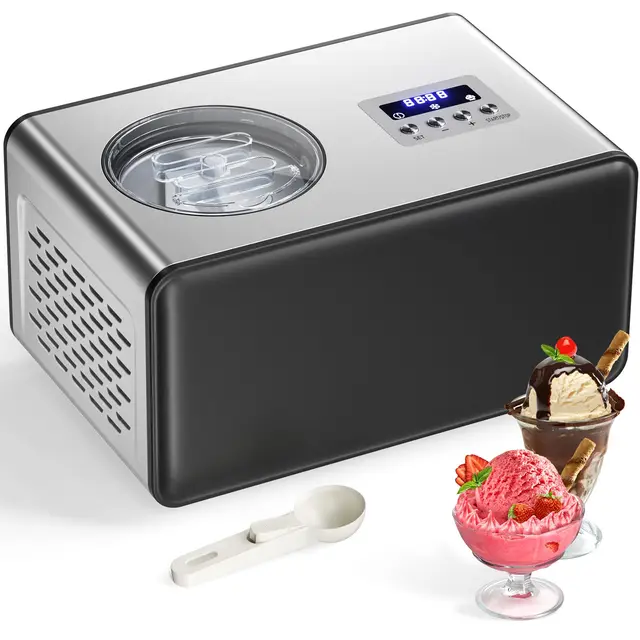 Sorbetiere Turbine a Glace avec Compresseur 2L, Sorbetière Electrique pas de Pré-congélation, Automatique Machine à Glace, pour Faire Sorbets/Crème Glacée/Gelato