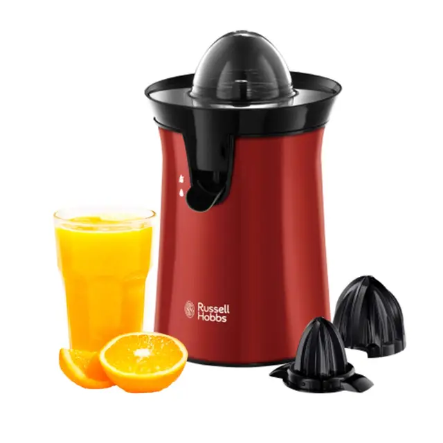Russell Hobbs Presse Agrumes Electrique [2 Sens Rotation] Colours+ rouge (2 Cônes Interchangeables,sans BPA,lavables lave-vaisselle, stop-goutte,Facile & rapide, Démarrage auto. par pression) 26010-56