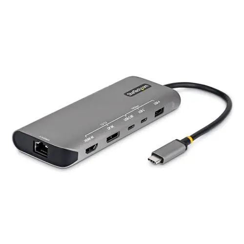 StarTech Adaptateur Multiport USB4 7-en-1, Double Sortie 4K sans Pilote pour macOS et Windows, Recharge Power Delivery 140W, Hub 3 Ports 10 Gbps, Ethernet Gigabit 2,5, Mini Dock