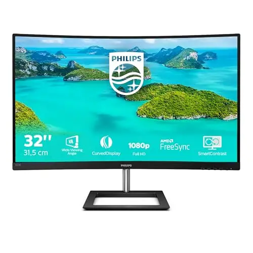Philips E Line 322E1C/00 écran Plat de PC 80 cm (31.5") Quad HD LCD Incurvé Noir - Écrans Plats de PC (80 cm (31.5"), 1920 x 1080 Pixels, Quad HD, LCD, 4 ms, Noir)