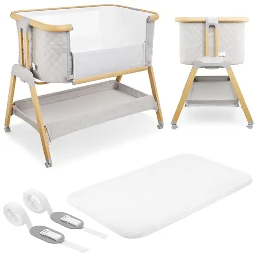 Moby-System Dreemy Lit SupéRieur 3 en 1 - Berceau Pliable avec Couffin Bebe - Hauteur 7 Niveaux, roulettes Transport, ÉTagère sous Lit - pour Enfants jusqu'à 9 kg