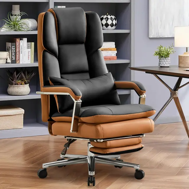 Fauteuil de Direction, Chaise de Bureau avec Repose-Pieds, Ergonomique Fauteuil de Bureau Cuir PU Inclinable avec Support Lombaire, Chaise d'Ordinateur Coussin Épaissi 200kg, Noir