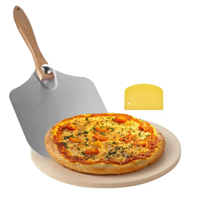 VEVOR Pierre à pizza ronde en cordiérite 38,1 cm, pierre de cuisson extra large avec pelle en aluminium et grattoir PP, résistante à la chaleur, épaisseur 1,7 cm, pour four, cuisson du pain, barbecue