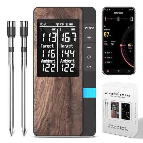Thermomètre Cuisine Pack de 2, Thermometre Viande avec Application, Meat Thermometer Étanche IP67 Sans Fil, Sonde Temperature Connectée pour Barbecue, Four, Grill, Cuisine, Fumoir