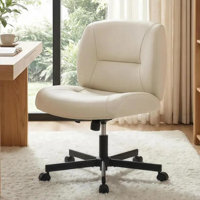 Chaise de Bureau sans Accoudoirs, Chaise Coiffeuse avec Large Assise, Fauteuil Pivotant 360° à roulettes, Chaise Réglable en Hauteur avec Dossier Inclinable, Gris