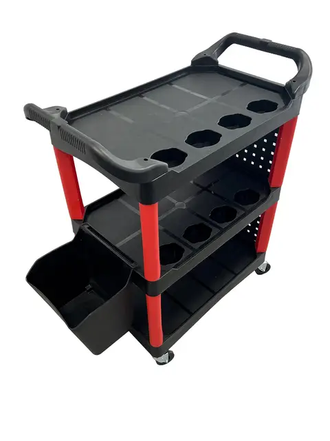 Servante d'atelier mobile - Chariot mecanicien robuste avec 3 étagères, supports pulvérisateurs, bac spacieux et crochets - Idéal pour organisation d'outils atelier et detailing