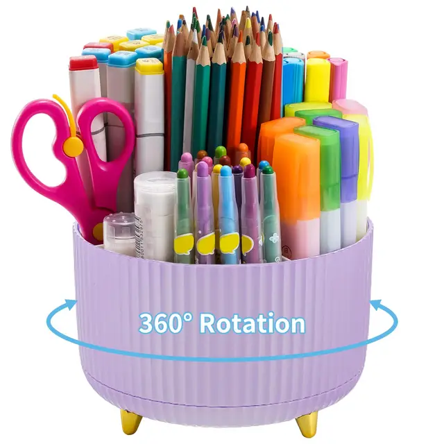 Marbrasse Organisateur de Bureau,360-Degrés Rotatif 5 Compartiments Organiseur,Porte-Crayons,Fournitures d'Art,Rangement pour Maison(Violet)