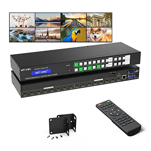 MT-VIKI Commutateur matriciel HDMI 4K 8 x 8 avec Interface Graphique Web avec télécommande Infrarouge, Audio stéréo de 3,5 mm, commutateur et répartiteur, 4K @ 30 Hz, EDID, RS232, Port LAN