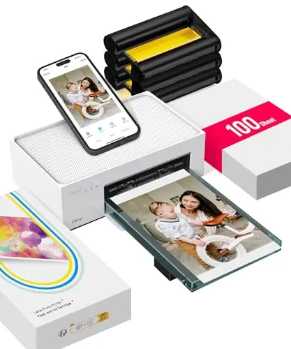 Liene Amber M100 Imprimante Photo (10x15cm) + Paquet avec 100 Feuilles, pour iOS/Android/PC, Imprimante Photo de Haute Qualité Instantané, 300DPI Sublimation Thermique