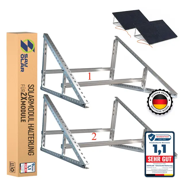 Lot de 2 supports solaires en aluminium et acier inoxydable, montage mural, pour centrale électrique de balcon jusqu'à 117 cm, angle réglable de 0 à 90°