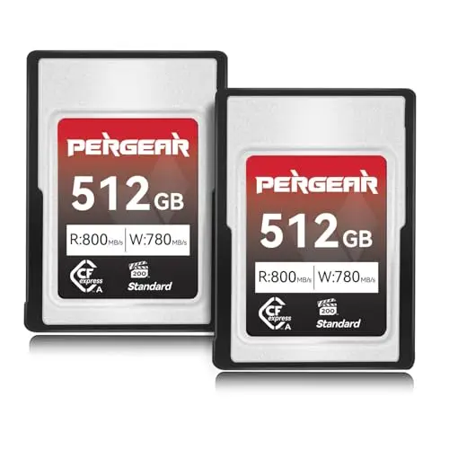 Pergear CFexpress Lot de 2 cartes mémoire type A 512 Go, jusqu'à 800 Mo/s en lecture et 780 Mo/s en écriture pour enregistrement 4K 120P, 8K 30P (série standard)