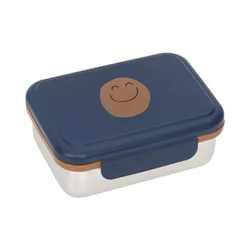 LÄSSIG Boîte à goûter pour enfants Boîte à lunch en acier inoxydable Boîte à déjeuner Durable École maternelle/Lunchbox Stainless Steel Little Gang Smile navy