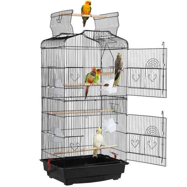 Yaheetech Cage Oiseau Volière Oiseaux Interieur Portable pour Perruche Perroquet Canari Inséparable Mandarins avec 4 Perchoirs Mangeoire 46 x 35 x 104,5cm