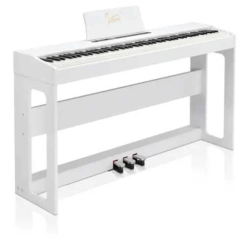 Glarry Domicile Piano Numérique 88 Touches Pondérées, Piano Électrique avec MIDI-USB, Bluetooth et Haut-Parleurs Stéréo, Action du Marteau, Clavier électrique Fullsize pour Débutant (Blanc)