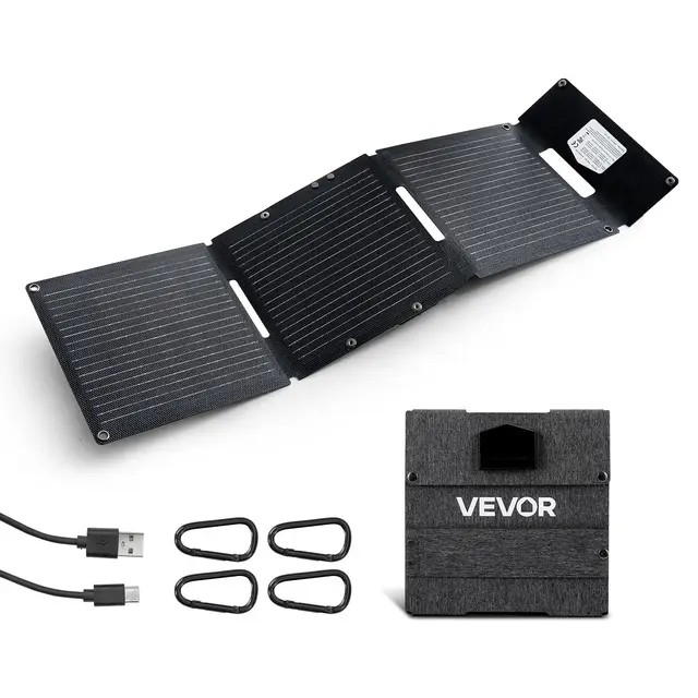 VEVOR Panneau Solaire Portable 30 W Chargeur Solaire Pliable Monocristallin Type N 16BB pour Camping, Randonnée, Téléphones, Tablettes, Haut Rendement 24%, avec Ports USB-A, USB-A (QC3.0) et Type-C
