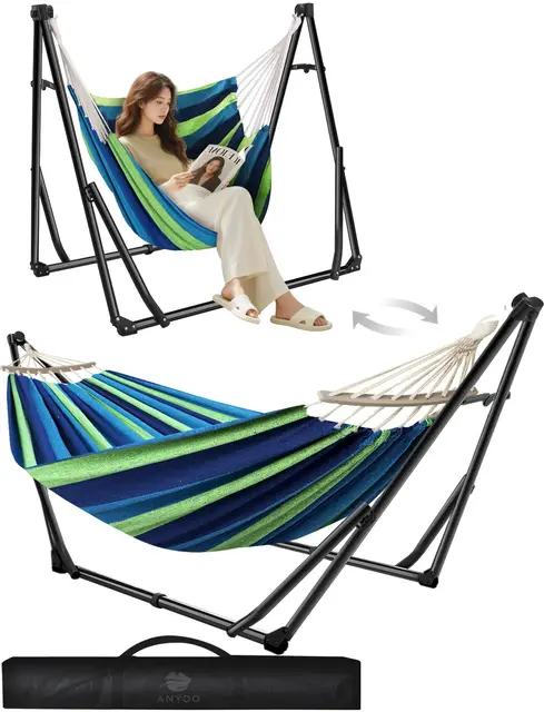 ANYOO Hamac et Chaise hamac avec Support Pliable, Ensemble de Support de hamac Portable à Double Usage pour hamacs d'intérieur et d'extérieur
