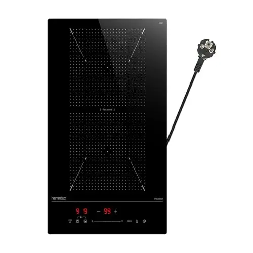 Hermitlux Induktionskochfeld mit Flexzonen,Einbau Domino Induktionskochfeld 2 Platten mit 9 Leistungsstufen und Booster Funktion,Einbau Schieberegler Steuerung & Timer, 30 cm, 3500 W