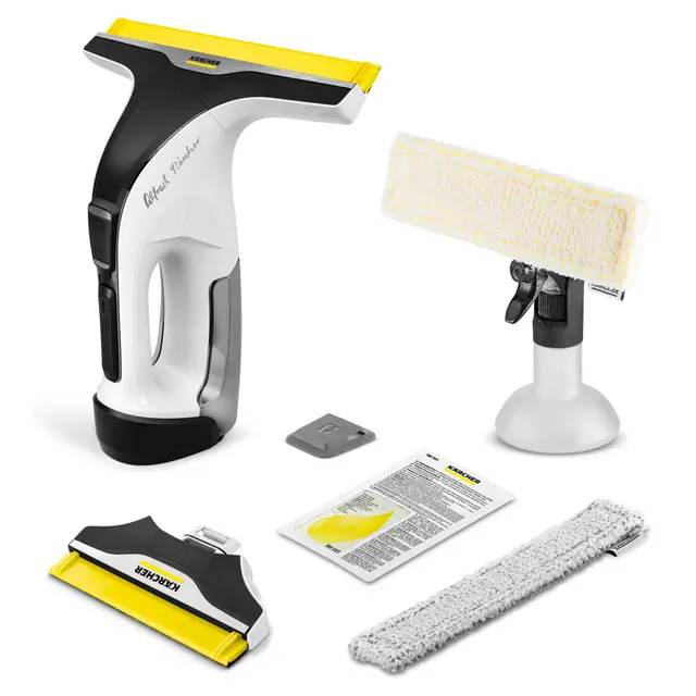 Kärcher nettoyeur de vitres sans fil WV 8 Signature Line, autonomie : 55 min, réservoir : 150 ml, 2 buses d’aspiration, pulvérisateur avec 2 bonnettes microfibres, grattoir à saletés, nettoyant vitres