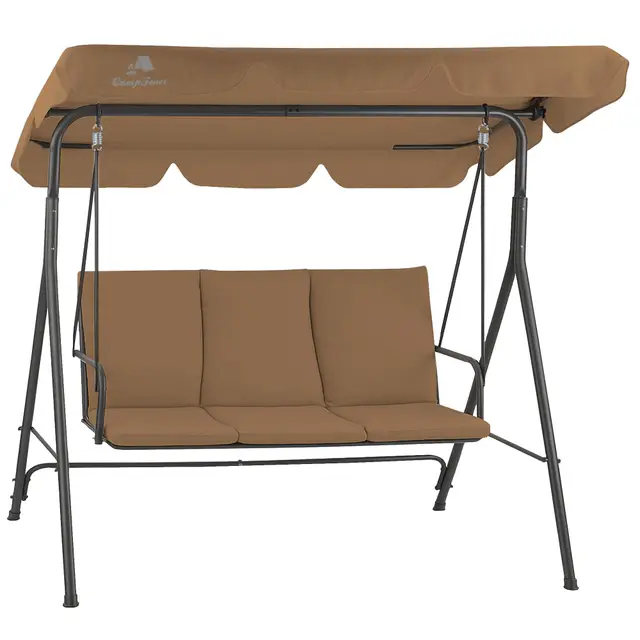 Balancelle 3 places avec toit pare-soleil | Marron | Charge maximale : 250 kg | Chaise à bascule, banc à bascule pour extérieur | Balancelle de jardin, fauteuil à bascule | Bascule souple