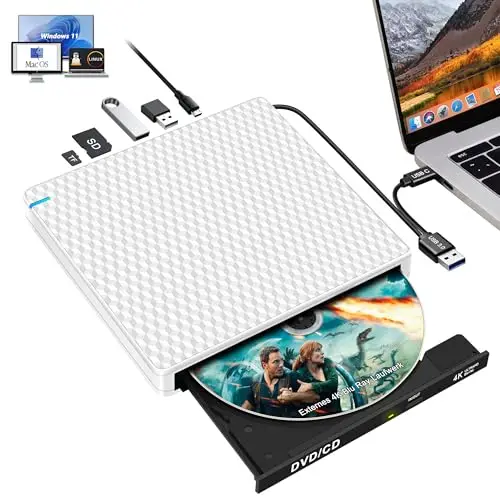 Lecteur Blu Ray Externe UHD 4K - USB 3.0 USB-C Graveur Bluray Externe pour PC Mac Laptop Windows 11 MacBook