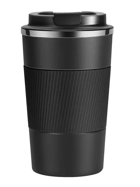 SLOSH Mug Isotherme Tasse Café Thé à emporter Double Paroi Acier Inoxydable Tasse de voyage Chaud Froid 380ml 13 oz (380ml, Noir)