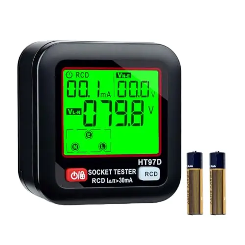 Wigearss Testeur de Prises avec Test RCD et écran LCD | Affiche tension et fréquence, 6 Types de Diagnostic d'Erreur, Testeur Prise Electrique avec Plage de 30-260V / 45-65Hz