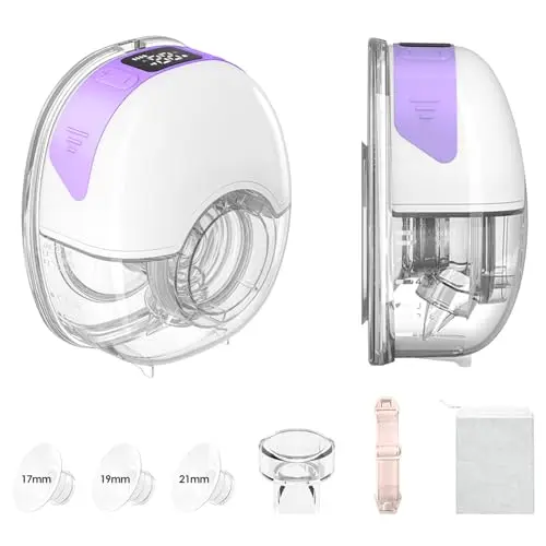 Tire Lait Main Libre Portatif, Tire-Lait Électrique Sans Fil, Extracteur de Lait Rechargeable pour l'allaitement, 4 Modes et 12 Niveaux, Affichage LED, Sans BPA, Silencieux (violet)