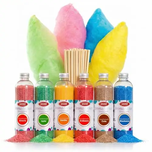 Lot de 6 x 230 g de sucre pour machine à barbe à papa, avec 100 bâtonnets