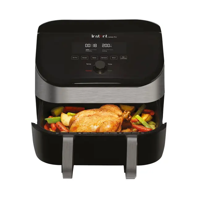 Instant VersaZone Inox Friteuse sans Huile Numérique avec Fenêtre 8.5L / XL Tiroir Modulable 2 Zones, 8 Programmes- Friture, Cuisson, Rôtissage, Griller, Déshydrater, Réchauffer - 1700W